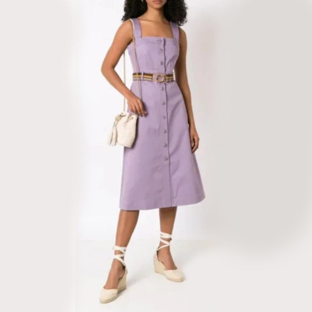 Tory Burch $498 Button Front Sundress 12 Spring Hydrangea Cotton Blend Belted